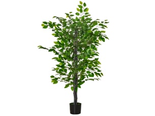 Ficus artificiel 135 cm – vert – feuillage modulable en plastique, pot noir lesté pour intérieur et extérieur