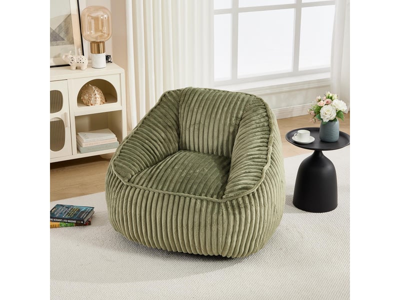 Fauteuil 1 place - 98x92x73cm - fauteuil pouf en mousse à mémoire de forme et peluche rayée - vert - Conforama C