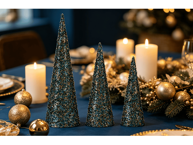 Cônes de noël krist+ bleu or pailletés lot de 3 S3612041 - Conforama D