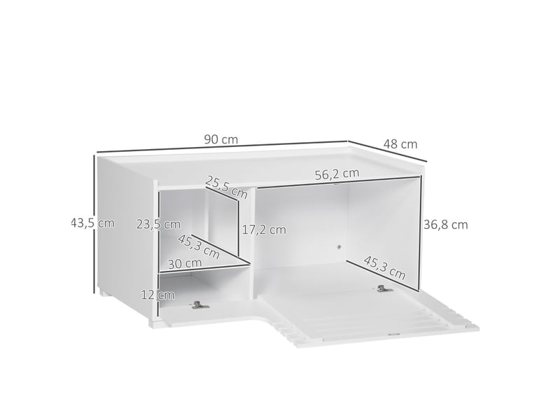  Meuble pour litière féline 90 x 48 x 43,5 cm – blanc – 2 étagères et porte magnétique surélevée  - Conforama C