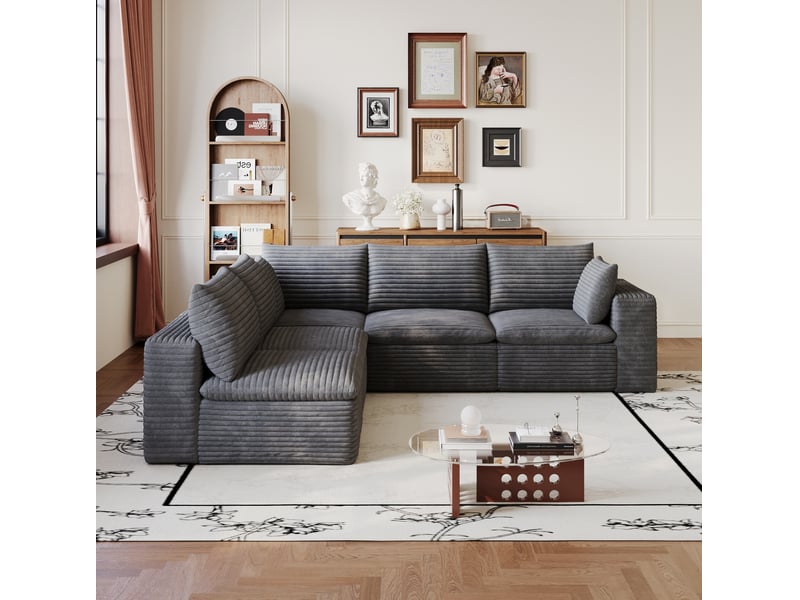  Canapé d'angle modulable modenvie 5 places 260 x 250 cm velours côtelé gris foncé  - Conforama E