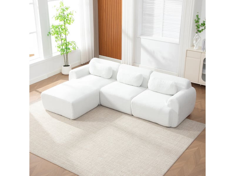  Canapé d’angle modulable 3 places en chenille ivoire – 271 x 177 x 71 cm Fay Lum - Conforama B