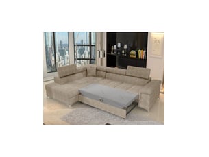 Canapé d'angle gauche fixe <strong></strong> <strong></strong> 4 places Polyester beige avec coffre de rangement