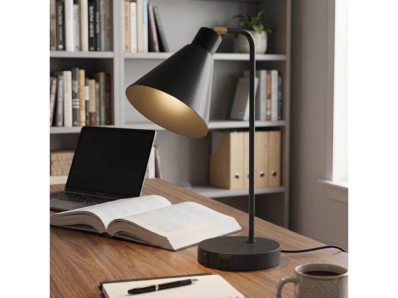  Lot de 2 lampes de table modernes en acier avec ports usb, douille e27, noires  - Conforama D