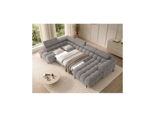 Canapé d'angle gauche fixe <strong></strong> <strong></strong> 3 places Polyester gris avec coffre de rangement