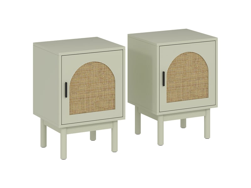Lot de 2 chevets tables de nuit style bohème façade porte arquée rotin bois vert d'eau  - Conforama A