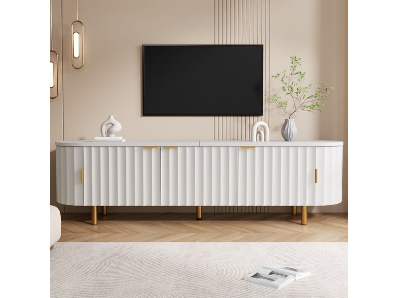  Meuble tv bas à 5 portes en mdf 170x40x47 cm blanc  - Conforama W