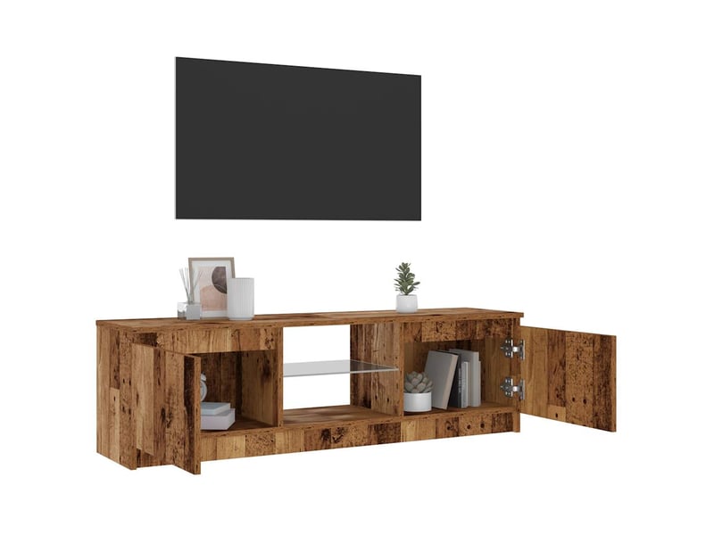  Meuble tv - banc tv - meuble de rangement avec lumières led vieux bois bois d'ingénierie  - Conforama D