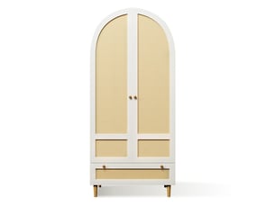 Armoire 1 penderie et 1 tiroir en mdf et rotin blanc 80 x 50 x 180 cm