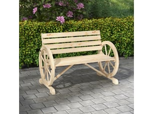 Banc de jardin 2 places en bois avec accoudoirs et roue, dimensions 105,5x56x79 cm, bois naturel