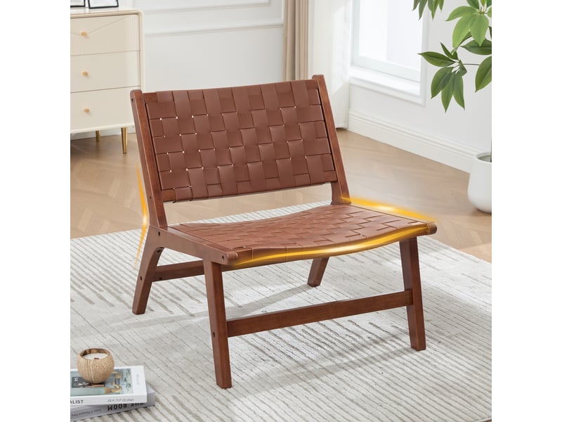 Fauteuil 1 place - 70 x 74 x 74 cm - fauteuil de relaxation tressé style damier et bois - marron - Conforama B