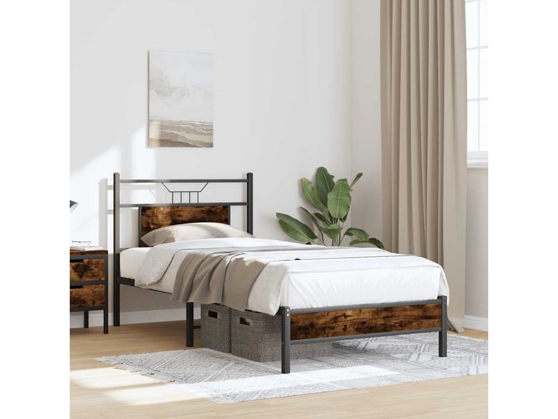  Lit simple- lit adulte -  cadre de lit sans matelas chêne fumé 80x200cm bois d'ingénierie  - Conforama C