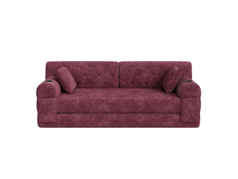  Canapé-lit 3 places 208x80x81 cm – rouge vin – dossier haut, 4 poches, 2 porte-gobelets, sans montage  - Conforama D