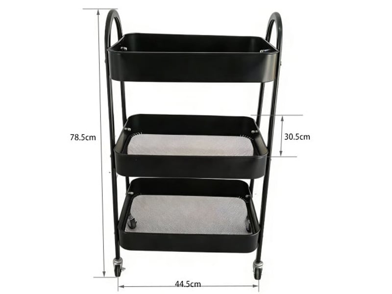 Desserte de rangement 3 niveaux 44,5 x 30,5 x 78,5 cm – noire – roulettes pivotantes à 360° et poignées - Conforama C