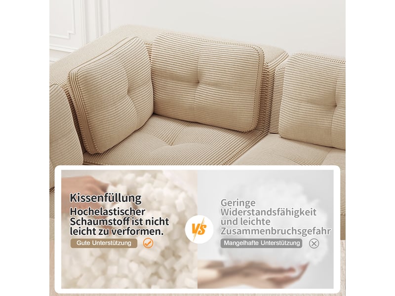  Canapé modulable d'angle beige tissu côtelé salon bureau sans montage pieds antidérapants  - Conforama W