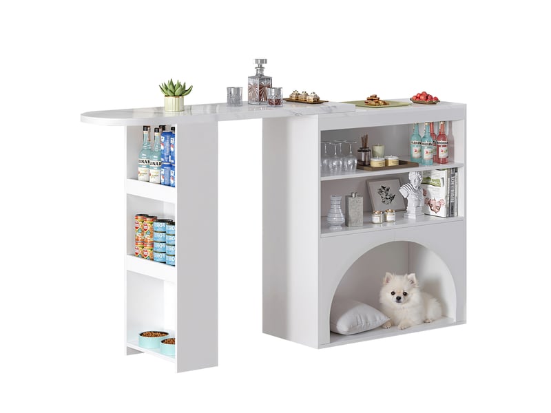  Table extensible avec 2 étagères et espace pour animal, plateau pivotant pour cuisine, blanc, 120(+80) × 40 × 100 cm  - Conforama A