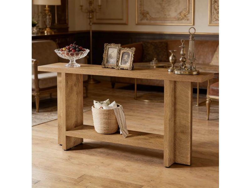  Console de couloir avec 2 étagères et espace ouvert style farmhouse pour entrée, salon en mdf marron 150 × 30 × 80 cm  - Conforama B