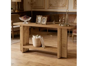 Console de couloir avec 2 étagères et espace ouvert style farmhouse pour entrée, salon en mdf marron 150 × 30 × 80 cm