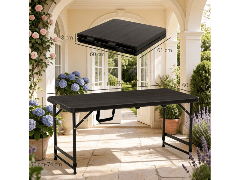  Table d'extérieur pliante réglable en hauteur 118x60x74 cm métal noir  - Conforama E