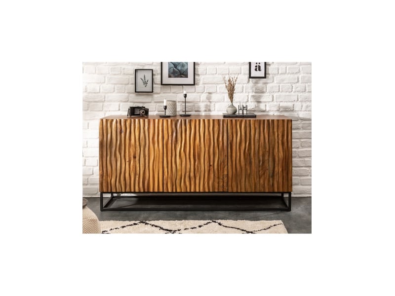  Buffet orkan 160 cm en bois massif de manguier sculpté – 3 portes et piètement noir  - Conforama D