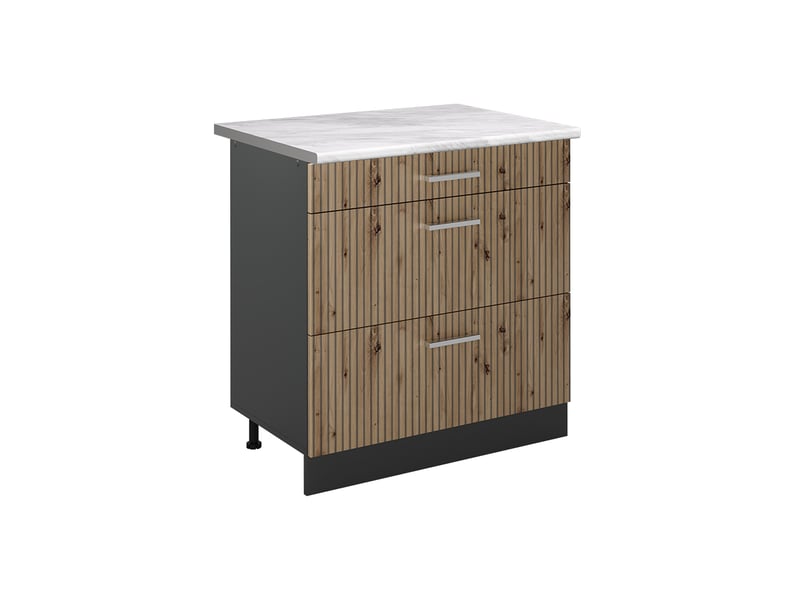 Vicco meuble cuisine, chêne artisananthracite, 80cm avec 3 tiroirs plan de travail marbre - Conforama A