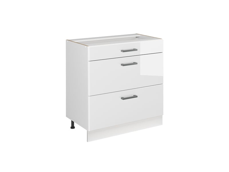  Vicco meuble cuisine, blanc haute brillanceblanc, 80cm avec 3 tiroirs sans plan de travail  - Conforama A