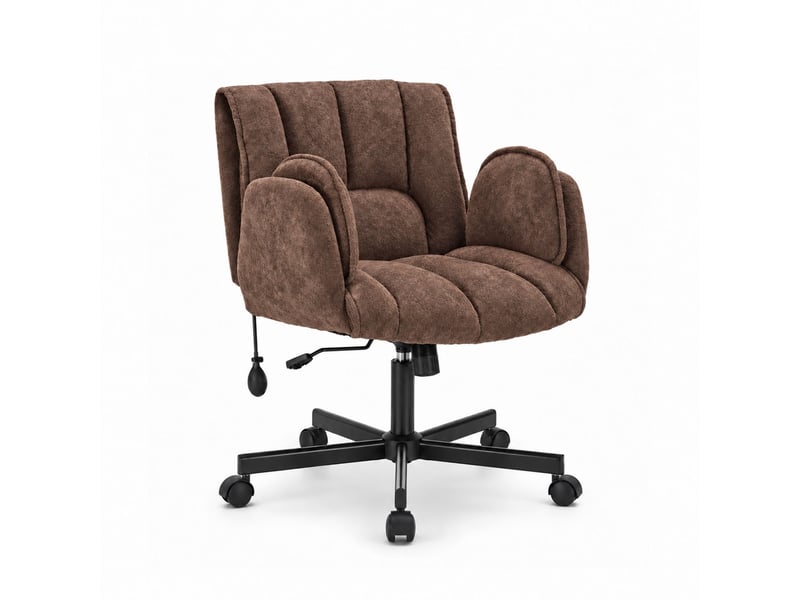 Fauteuil ergonomique tissu accoudoirs rabattables, coussin lombaire gonflable, assise large, pivot 360° 150kg-marron - Conforama A