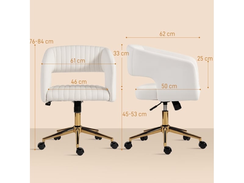  Chaise de bureau à roulettes en tissu effet velours beige, réglable et inclinable, avec base chromée  - Conforama C