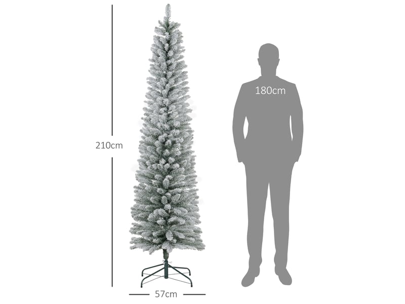  Sapin de noël enneigé avec 405 branches et lumières led blanches, en plastique et métal, ø57 x 210 cm, vert  - Conforama C
