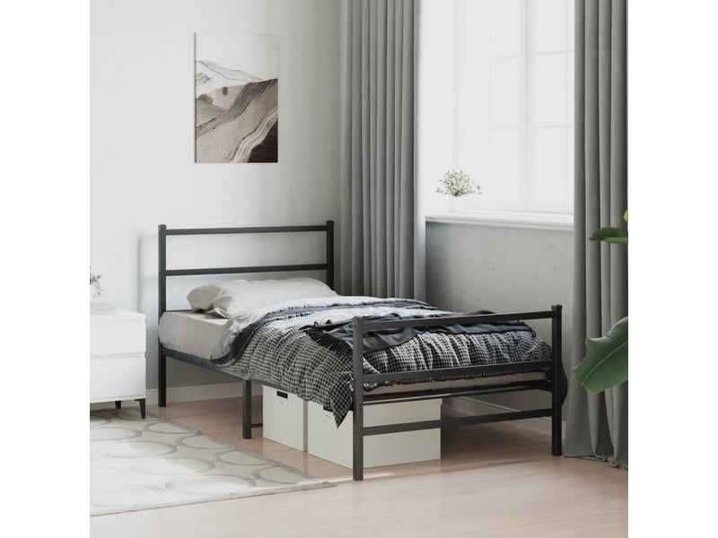  Lit simple- lit adulte -  cadre de lit métal sans matelas et pied de lit noir 100x200 cm  - Conforama C