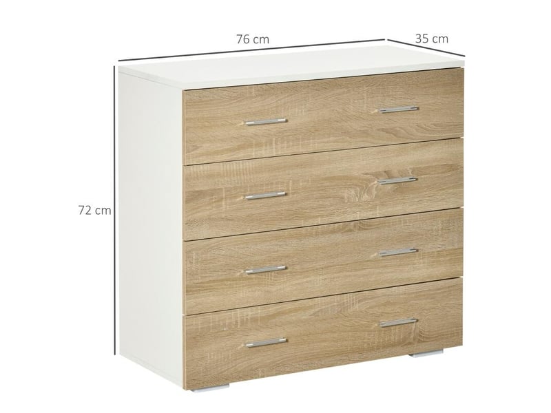  Commode meuble de rangement style contemporain 4 tiroirs 76 x 35 x 72 cm blanc et couleur bois  - Conforama C