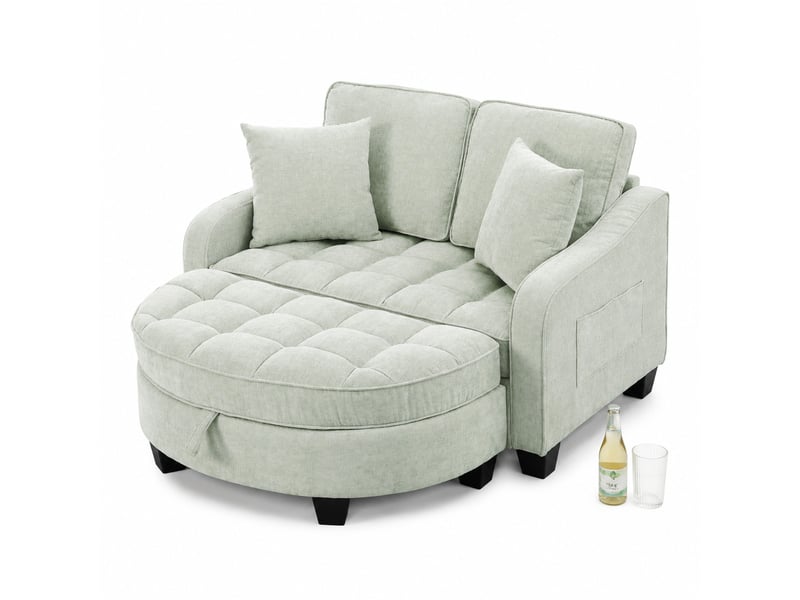  Canapé droit convertible 1 place en tissu bleu avec pouf de rangement, idéal pour les petits espaces  - Conforama A