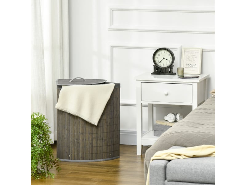  Panier à linge carré en bambou gris 55l 38x38x57 cm avec couvercle et sac amovible  - Conforama B
