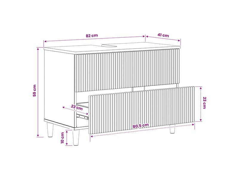 Meuble sous lavabo de salle de bain arnhem noir 82 x 41 x 59 cm cf64825 - Conforama E