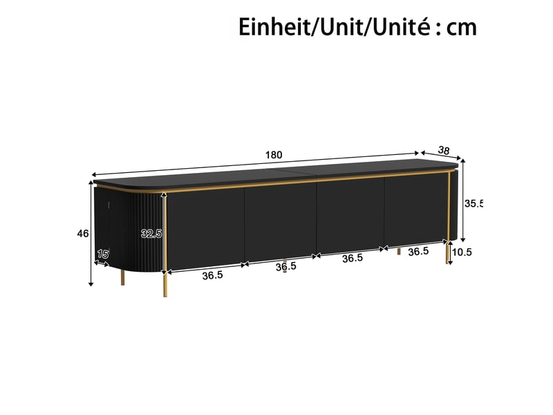  Meuble tv bas avec 6 portes 180x38x46 cm en mdf noir  - Conforama C