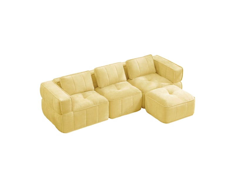  Canapé modulable, canapé 3 places, en tissu, jaune, avec pouf, pour salon, mobilier pour espace de vie, adapté à l'espace de vie  - Conforama B