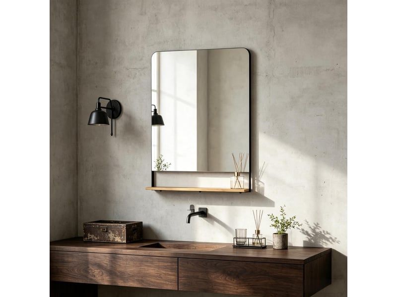 Miroir mural rectangulaire 80 × 60 cm avec cadre métal et bois, pour salon, salle de bain et couloir - Conforama E