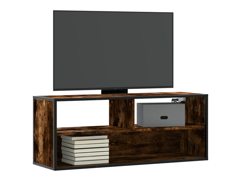  Meuble tv - banc tv - meuble de rangement chêne fumé 100x31x39,5 cm bois d'ingénierie et métal  - Conforama B