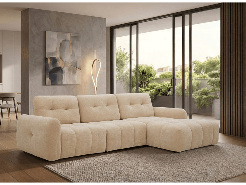  Canapé d'angle en velours tissé beige avec dossier réglable adonis - angle droit KF8618-2M-BEI - Conforama B