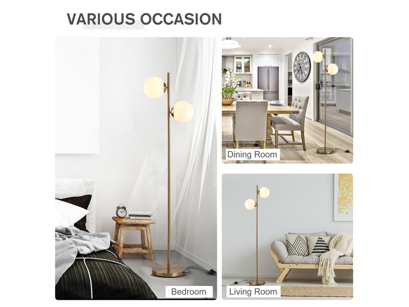  Lampadaire design 39 x 28 x 165 cm – doré et blanc – double abat-jour orientable pour salon  - Conforama E