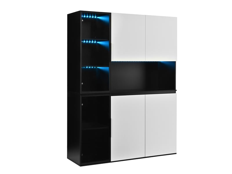  Vitrine moderne noir et blanc 160x40x120 cm, meuble en mdf avec éclairage led intégré et portes vitrees  - Conforama E