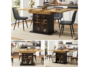 Table de cuisine rectangulaire avec allonge noir+naturel - 80x110-140max.cm mdf