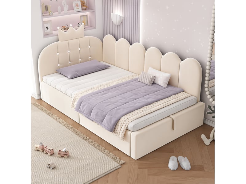  Modenvie lit banquette 90x200 cm - rangement hydraulique, structure reversible, sans matelas - beige  - Conforama E