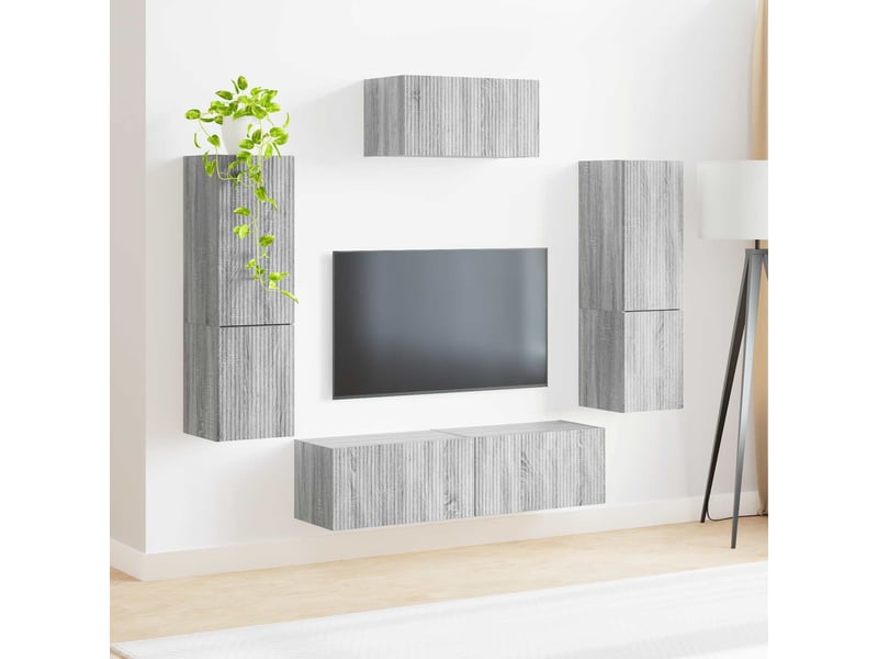  Ensemble meuble tv - banc tv - meuble de rangement 4 pcs gris sonoma bois d'ingénierie  - Conforama D