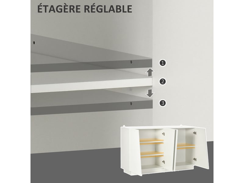  Buffet 4 portes avec étagères réglables blanc brillant 150 x 40 x 88 cm  - Conforama E