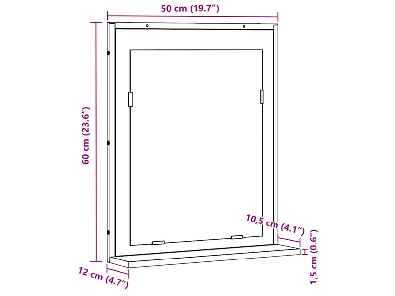 Miroir de salle de bain, miroir de toilette bois ancien 50 x 12 x 60 cm verre et bois ingénierie cf62651 - Conforama E