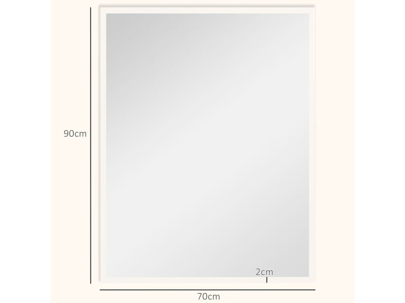  Miroir mural rectangulaire 90 x 70 cm, cadre en bois blanc, salon ou chambre, idéal pour la salle de bain  - Conforama C