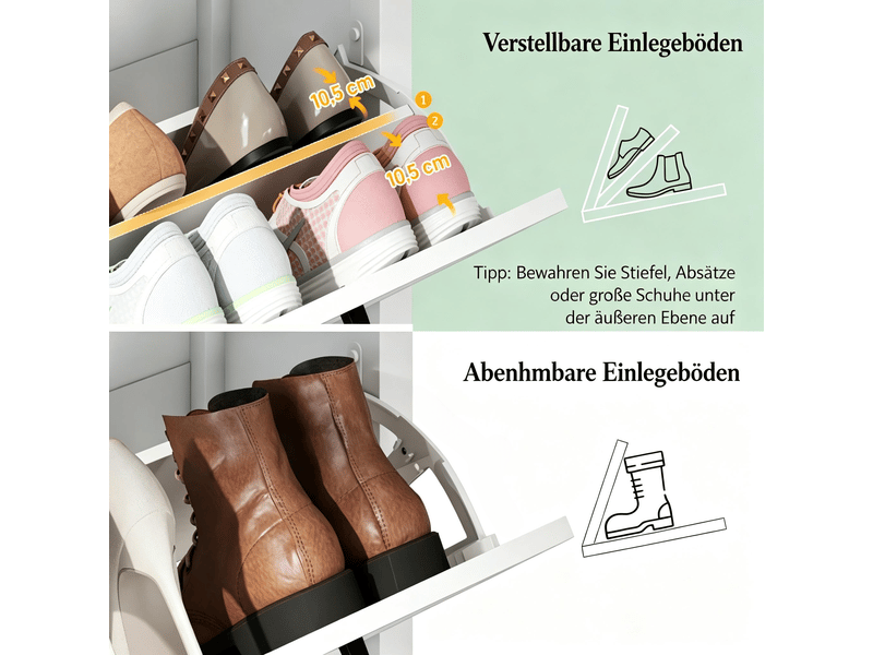  Meuble à chaussures,60x26,5x133,7 cm,3 abattants 12 à 18 paires,mdf,blanc  - Conforama E