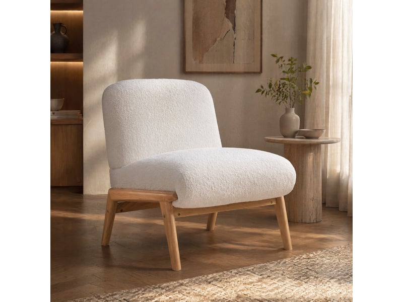 Fauteuil lounge sans accoudoirs en chenille ivory, inspiration nordique - Conforama D