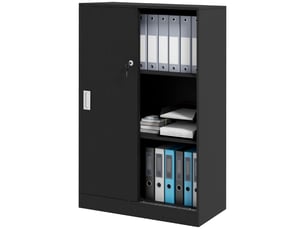 Armoire de bureau à 3 étagères avec 2 serrures de sécurité et portes coulissantes, 80 x 40 x 120 cm, noire